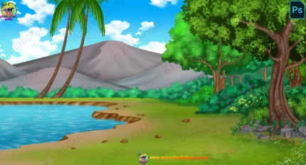River Jungle Cartoon Background(PSD & PNG)