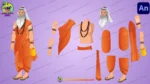 2D Cartoon Rishi / Sadhu Character Sheet with Kamandal - Image 2