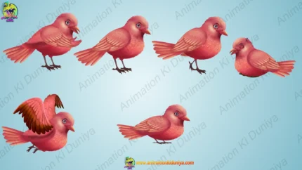 Tinu Maushi Pink Bird Character Rigged FLA File | Reddish Pink Bird