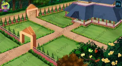 Top View Mansion Cartoon Background (PSD & PNG)