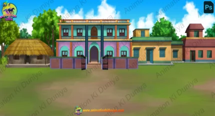 Indian Village Big House & Mansion Cartoon Background(PSD & PNG)