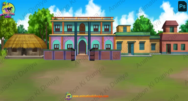 Indian Village Big House & Mansion Cartoon Background(PSD & PNG)