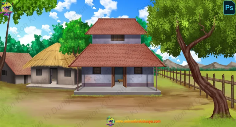 Indian Village Big House Cartoon Background(PSD & PNG)
