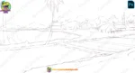 Village Farmland and Pond Cartoon Background(PSD & PNG) - Image 2