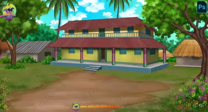 Village House Cartoon Background(PSD & PNG)