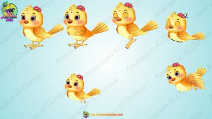 Cute Little Yellow Bird Character Rigged FLA File
