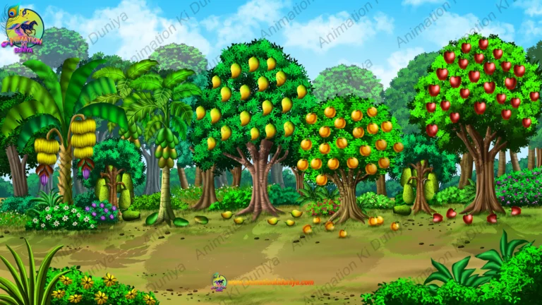 2D Cartoon Fruit Garden & Jungle Background PSD & PNG | All Fruit Trees Asset
