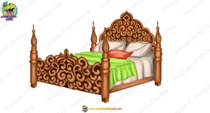 Royal Carved Wooden Bed Asset PSD | Shahi Nakasedar Palang 2D Animation Prop | Animation Ki Duniya