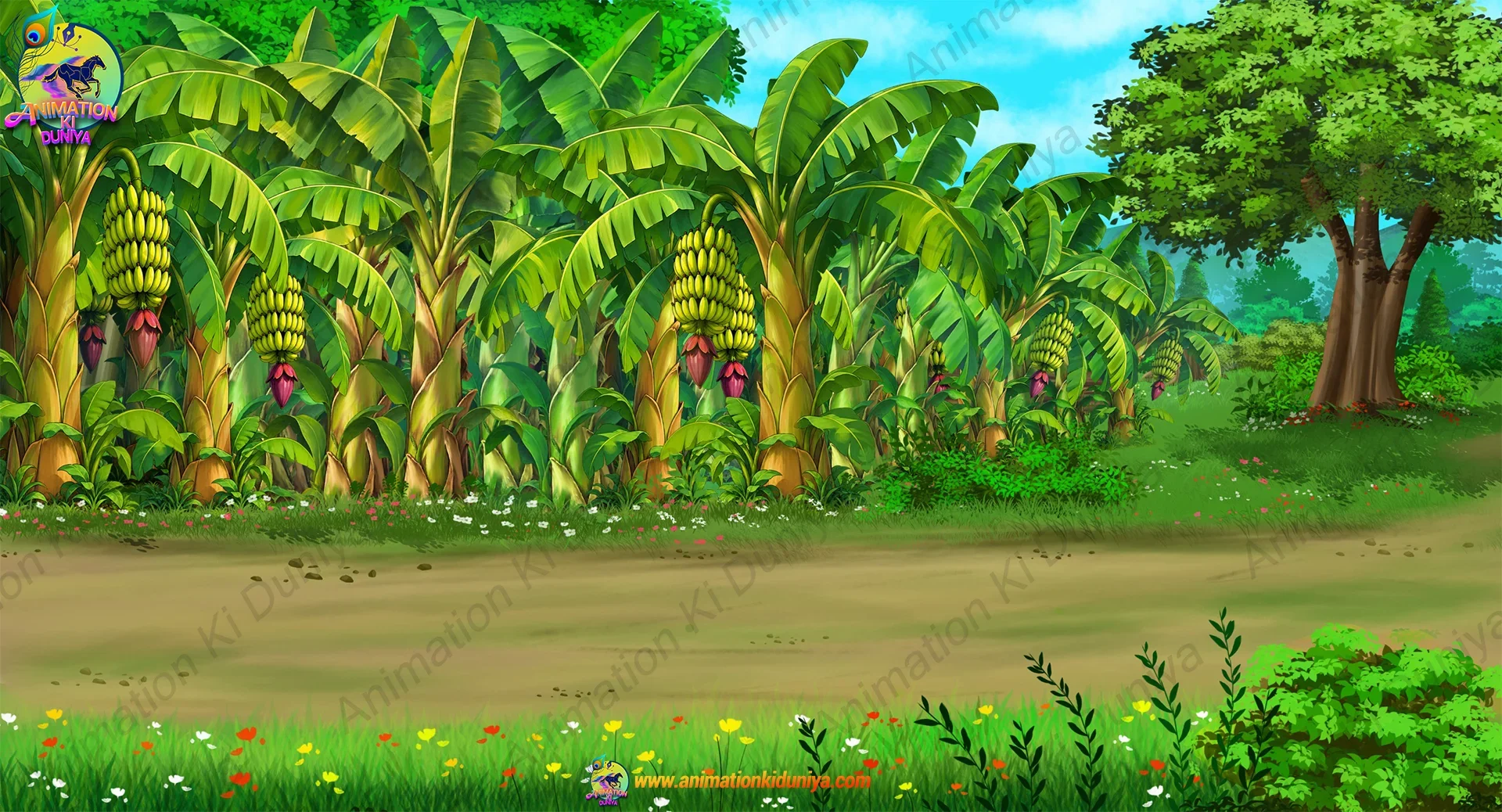 banana tree bg.jpeg Banana Tree Orchard Cartoon Background PSD | Kele Ka Bagicha 2D Animation Background | Animation Ki Duniya - Image 1