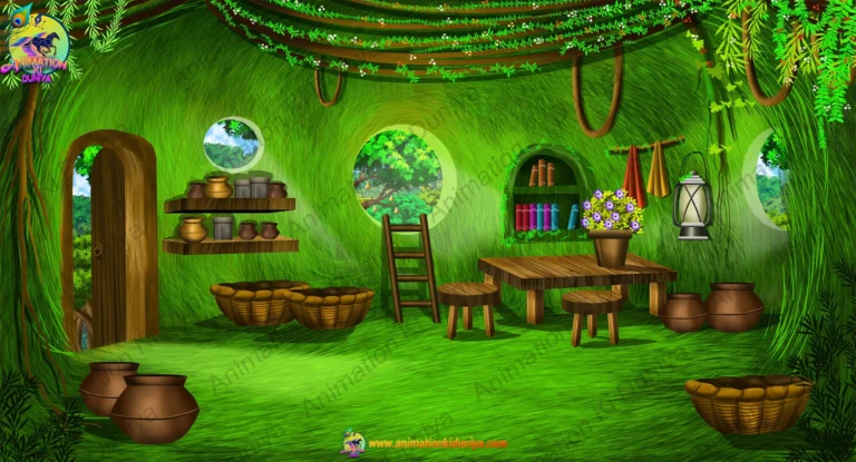 2D Cartoon Bird Nest & Grass House Interior PSD & PNG