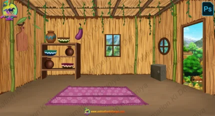 Birds inside Room Background Hut Interior Background (PSD & PNG)
