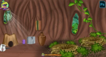 Birds Nest Hollow Tree House Interior Background (PSD & PNG)