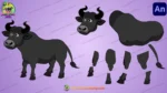 Cartoon Buffalo Character & Grass Vector Source File (FLA File) - Image 2