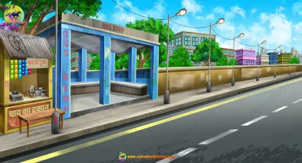Indian City Bus Stop & Chai Stall 2D Animation Background