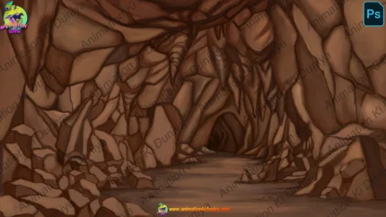 Dark Cave Interior / Underground Rock Tunnel Background (PSD & PNG)