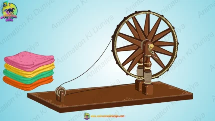 Wooden Charkha & Cloth Stack Prop