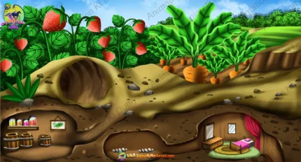 Underground Animal Burrow ( Chitti ka Ghar ) & Garden Home Cross-Section Background (PSD & PNG)