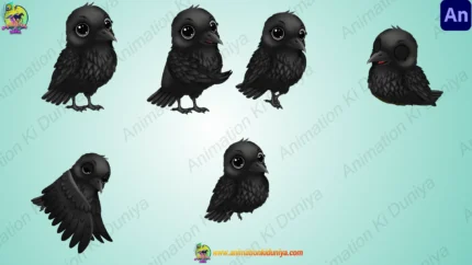 Cute Baby Crow Character Rigged FLA File