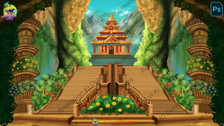 Fantasy Ancient Cave Temple ( Mandir )& Grand Staircase Background(PSD & PNG)