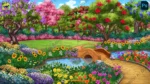 Enchanted Flower Garden & Stone Bridge Landscape Background(PSD & PNG)