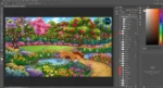 Enchanted Flower Garden & Stone Bridge Landscape Background(PSD & PNG) - Image 2
