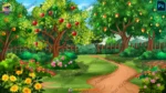 Lush Fruit Orchard & Garden Landscape Background(PSD & PNG)