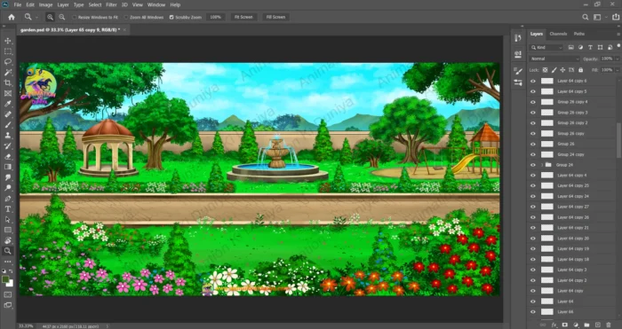 Beautiful Public Garden and Park Cartoon Background PSD | Sundar Park ...