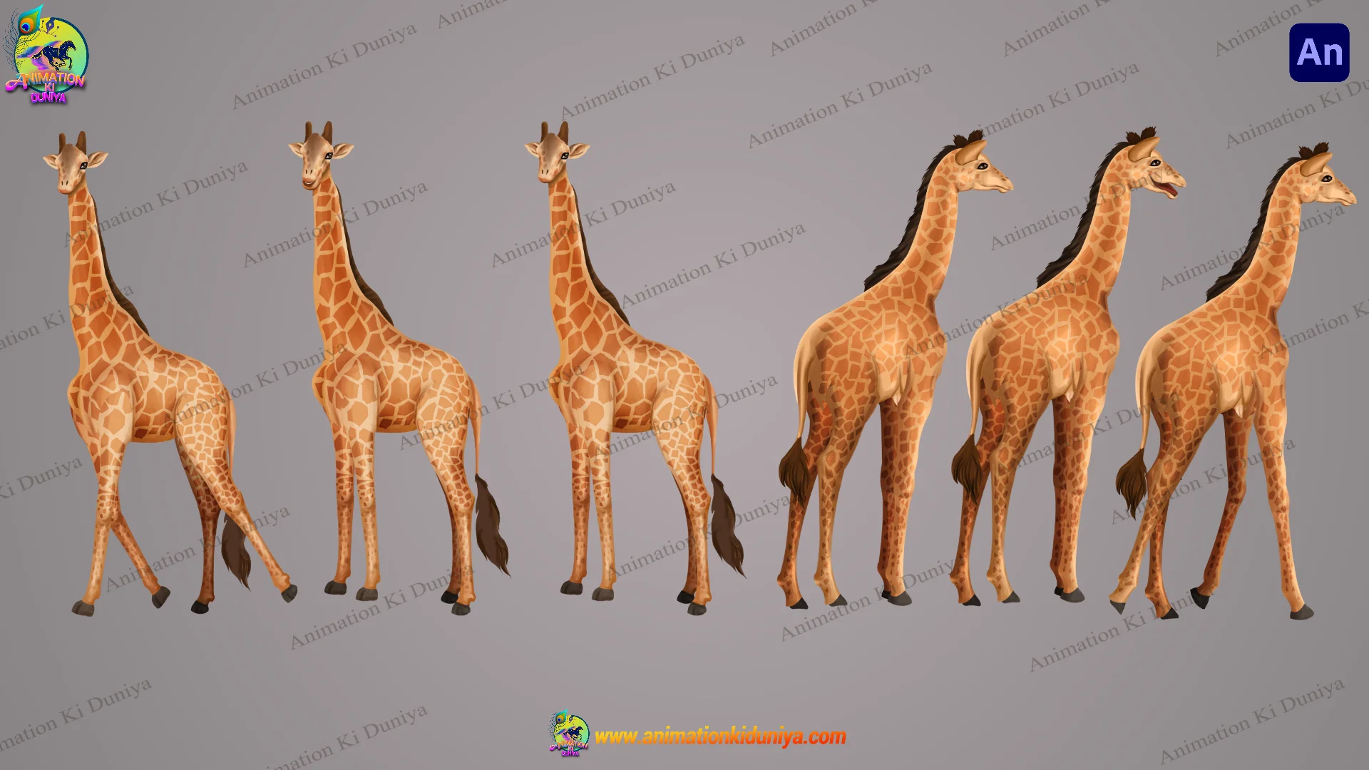 giraf--pose 2D Cartoon Giraffe Character - Adobe Animate CC (.FLA) - Image 1