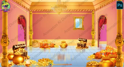 Royal Treasure ( Gold ) Room & Gold Vault Interior Background (PSD & PNG)