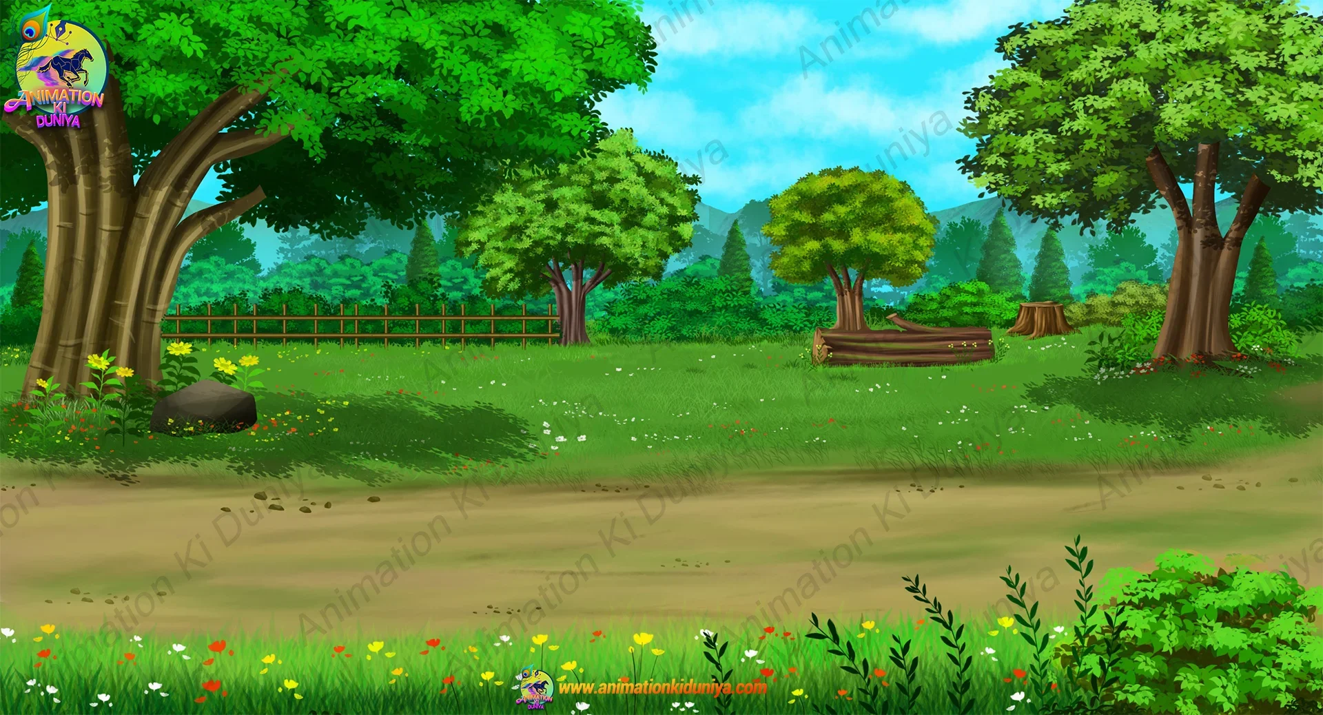 jangal 2.jpeg Jungle Clearing and Forest Landscape Cartoon Background| Jungle ka Maidan aur Ped | Animation Ki Duniya - Image 1