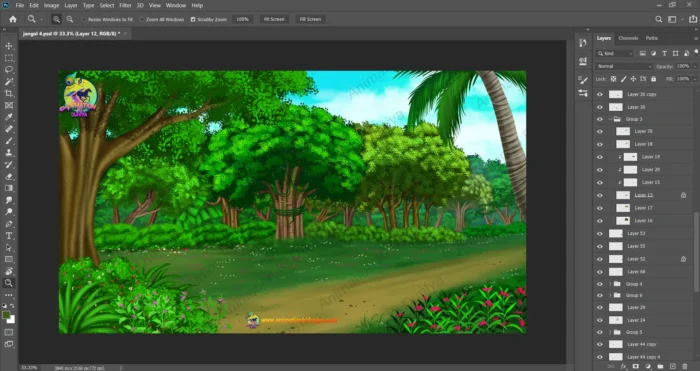 Dense Green Jungle Forest Cartoon Background PSD | Ghana Jungle aur ...