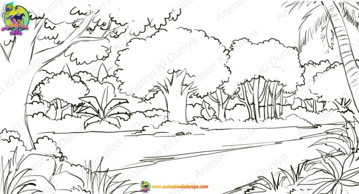 Dense Green Jungle Forest Cartoon Background PSD | Ghana Jungle aur ...