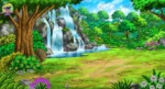 2D Jungle Waterfall Background , Beautiful Forest Waterfall Background (PSD & PNG)