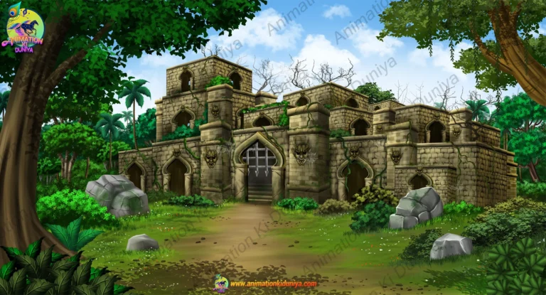 2D Cartoon Jungle Ancient Ruins (Khandahar) Background(PSD & PNG)
