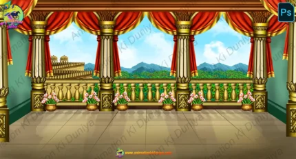 2D Cartoon Royal Palace Balcony (Mahal Ka Baramda) Background(PSD & PNG)