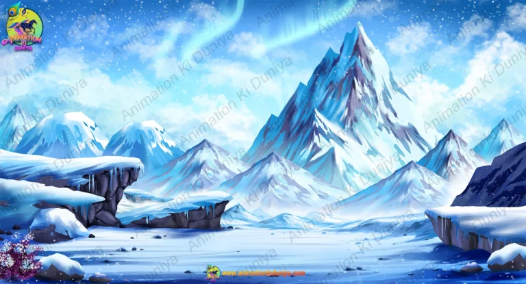 2D Cartoon Snow Mountain & Ice Peak Background(PSD & PNG)