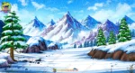 2D Cartoon Snow Mountain & Pine Trees Background(PSD & PNG)