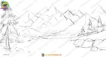 2D Cartoon Snow Mountain & Pine Trees Background(PSD & PNG) - Image 2