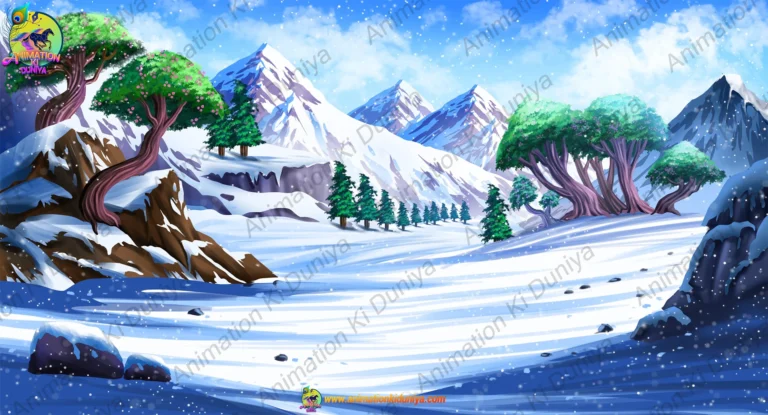 2D Cartoon Snow Mountain & Fantasy Trees Background(PSD & PNG)