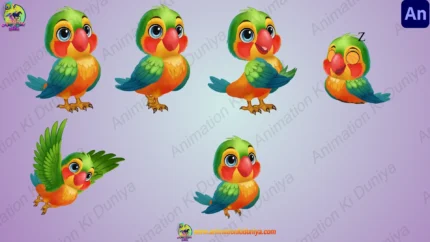 Cute Parrot Character Rigged FLA File | Tota / Green Parrot Bird