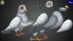Cute Pigeon Character Rigged FLA File | Kabootar / White & Grey Pigeon Bird - Image 3