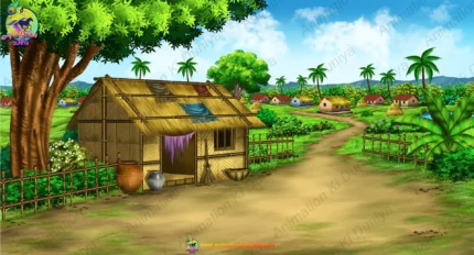 2D Cartoon Poor Village Hut Exterior (Garib Ka Jhopda) Background(PSD & PNG)