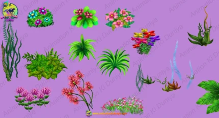 2D Jungle Plants & Colorful Flowers Asset Pack