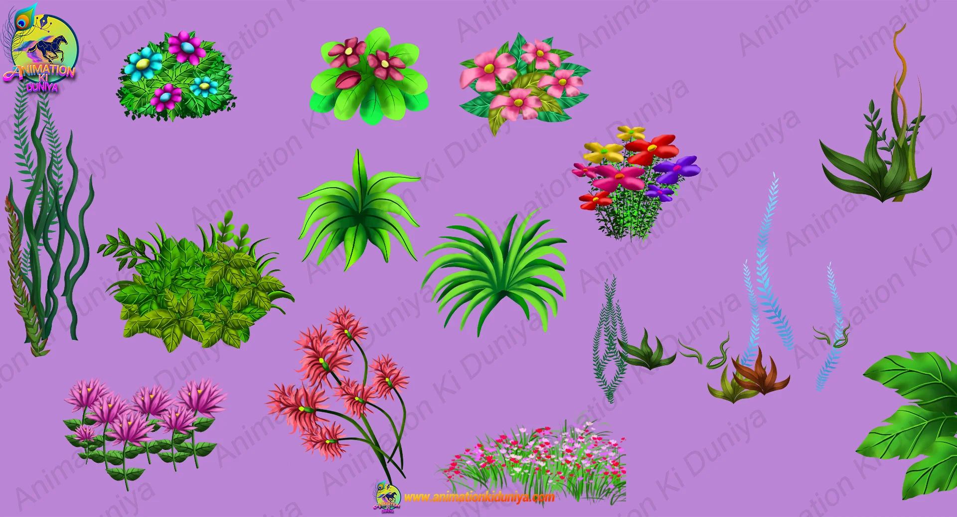 prop jangal plants 2D Jungle Plants & Colorful Flowers Asset Pack - Image 1