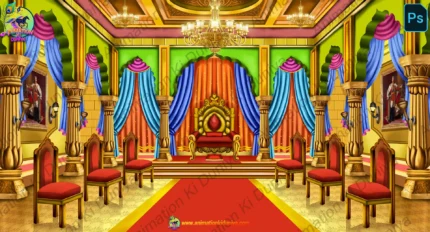 2D Cartoon Royal Palace Throne Room (Raj Mahal Raj Sabha) Background(PSD & PNG)