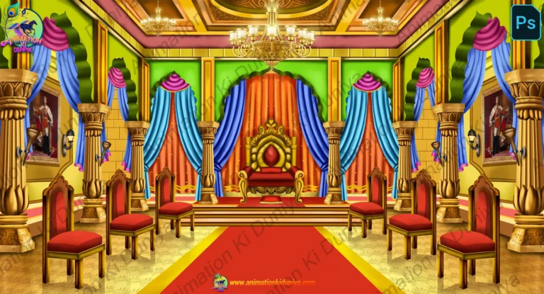 2D Cartoon Royal Palace Throne Room (Raj Mahal Raj Sabha) Background(PSD & PNG)