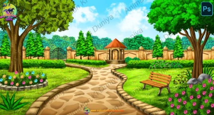 Royal Rajmahal Garden Path Cartoon Background(PSD & PNG)