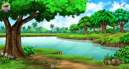 Beautiful River Jungle Scenery Cartoon Background(PSD & PNG)