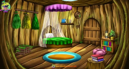 Tree Trunk House Interior Cartoon Background (PSD & PNG)