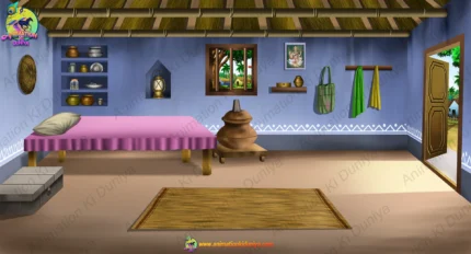 Blue Village House Interior Cartoon Background (PSD & PNG)